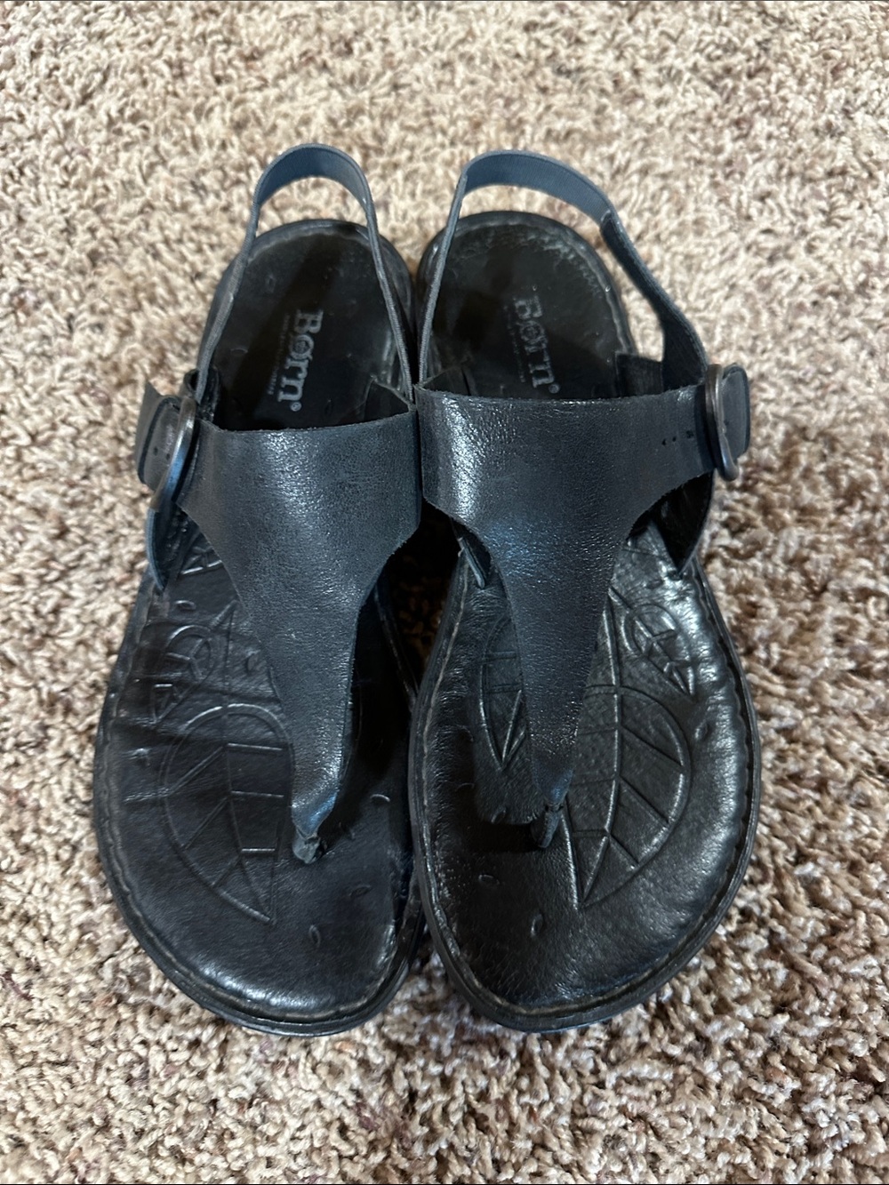 Born Black Leather Toe-Post Slingback Sandals